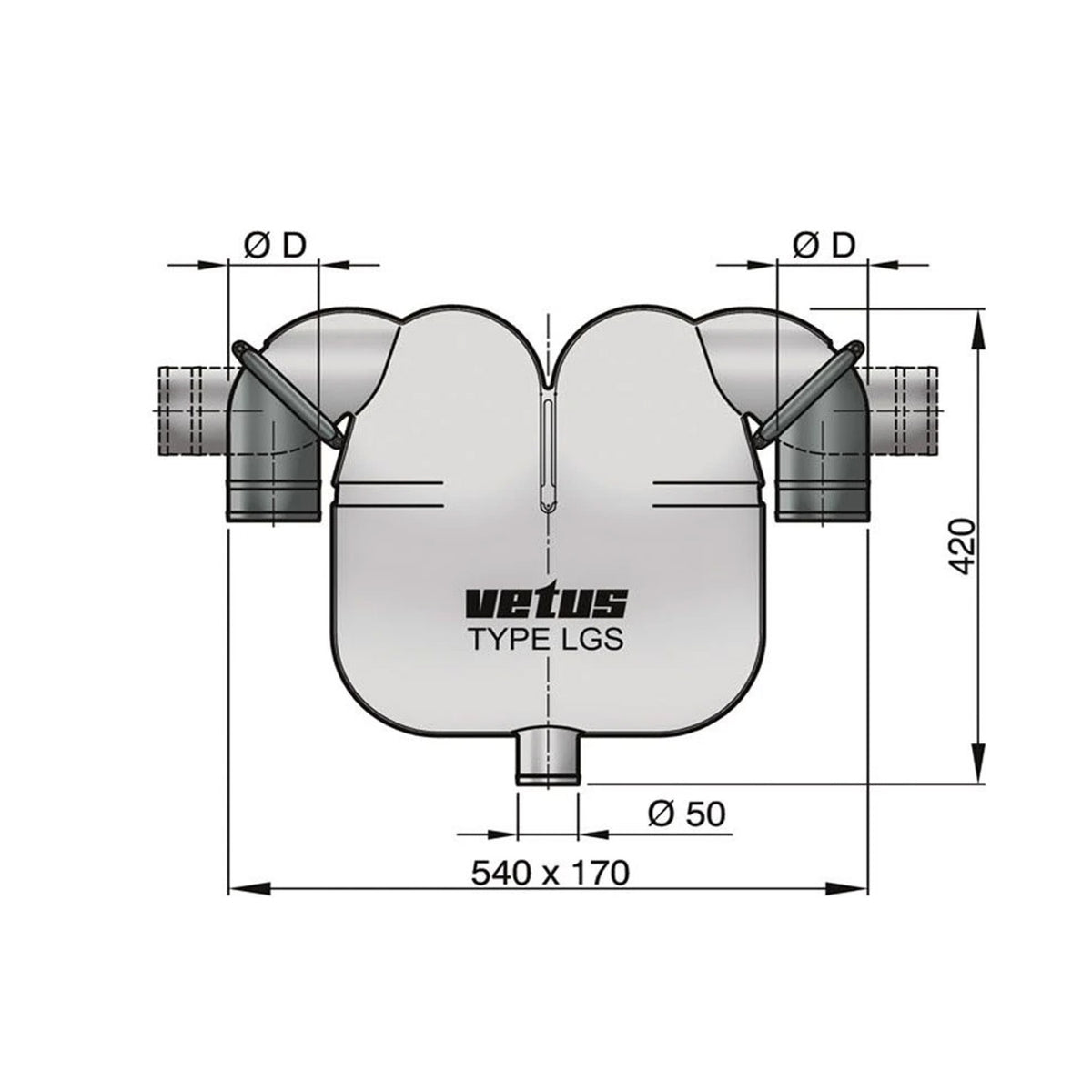 WhisperPower vee- ja gaasieraldi väljalaskekomplekt 63 mm (2 ½"), roostevaba – 40230224