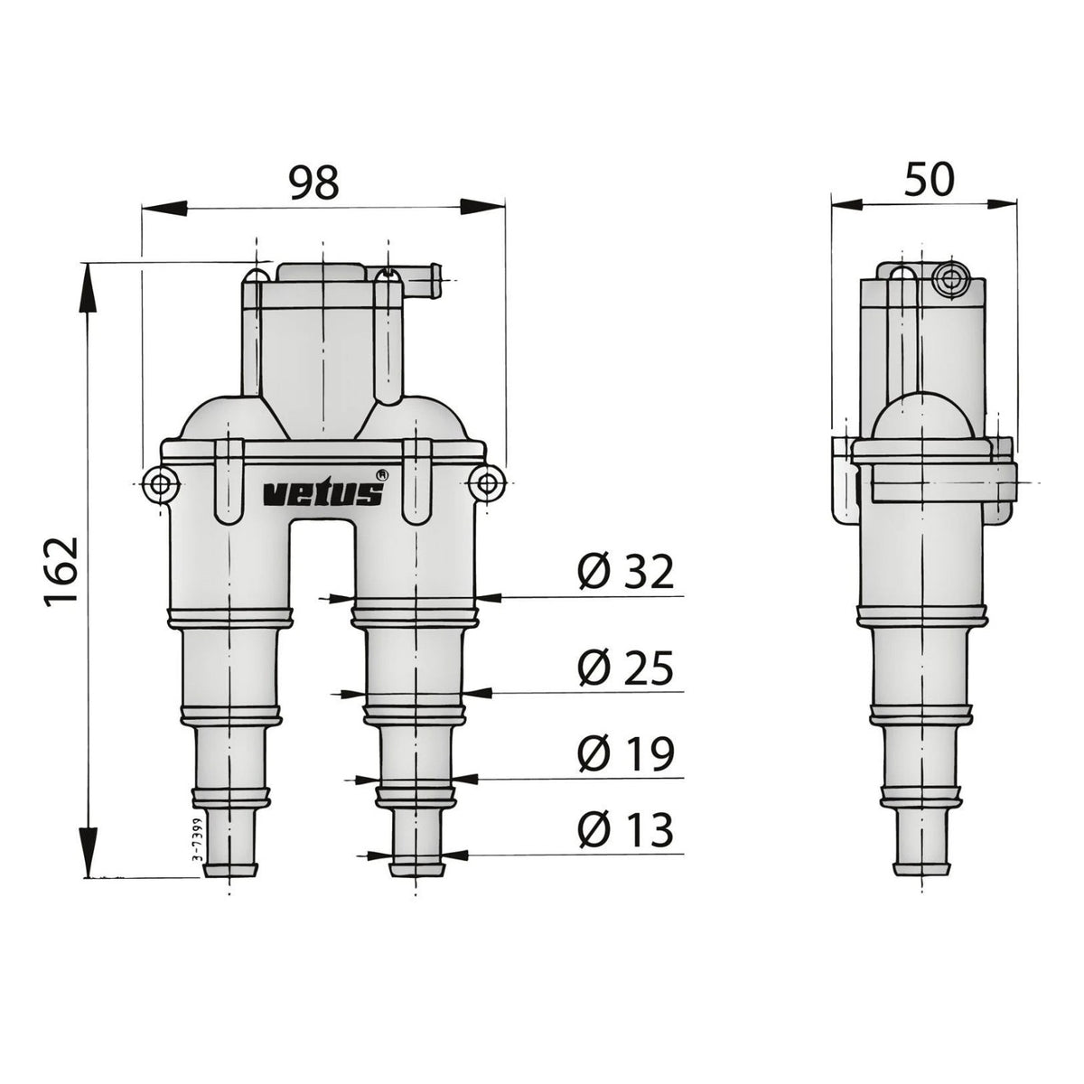 Vetus õhutusseade voolikuga (sh 4 m voolikut ja kereläbiviik), 13–32 mm – AIRVENTH