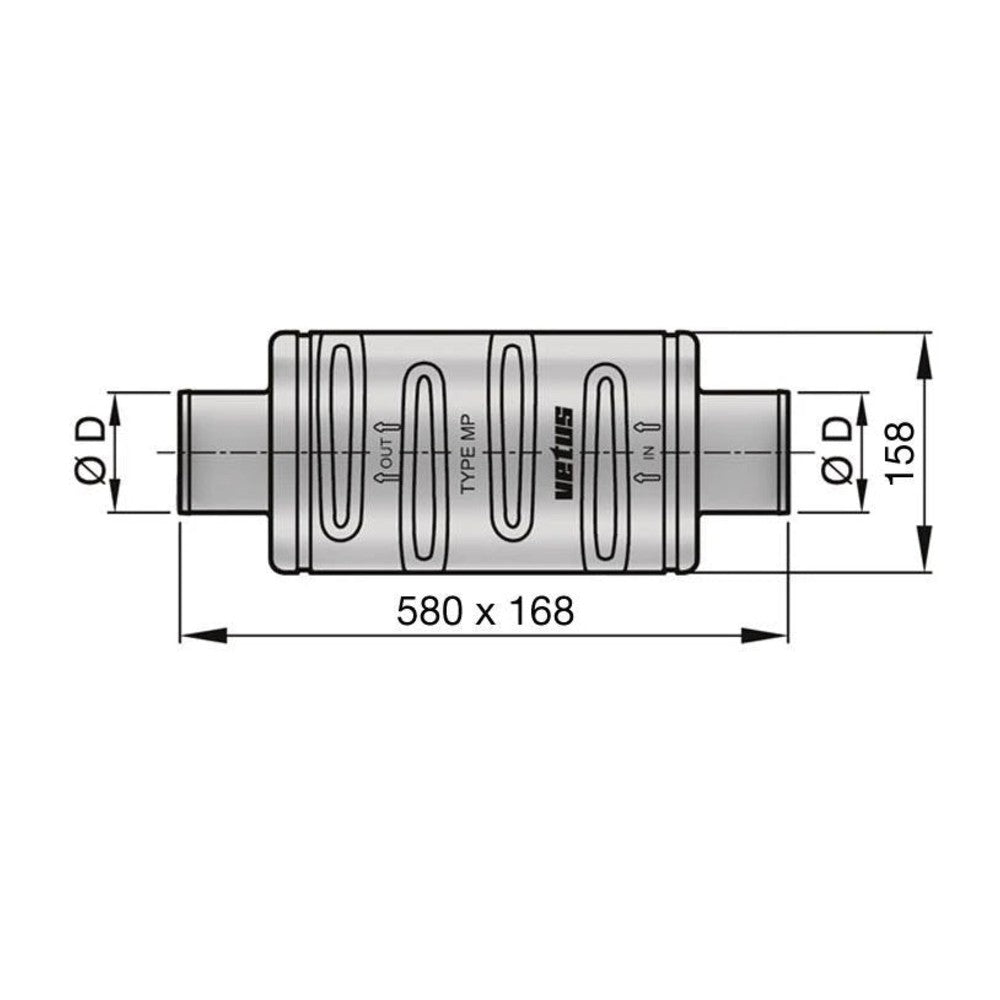Vetus väljalaske summuti MP100, voolikule Ø 100 mm – DEMPMP100