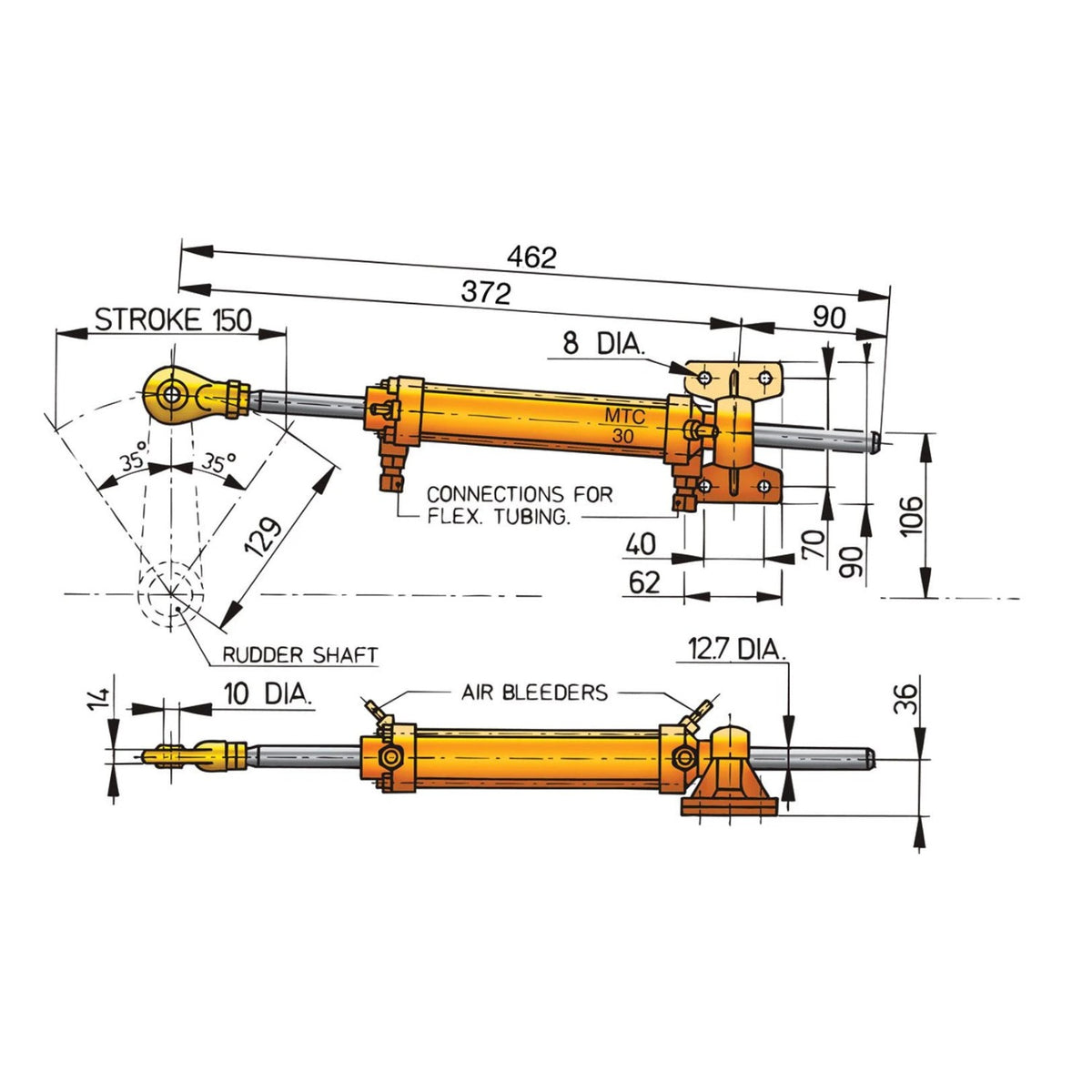 Vetus hüdrauliline roolisilinder MTC30, Ø 8 mm torule (koos 8 mm liitmikega) – MTC3008