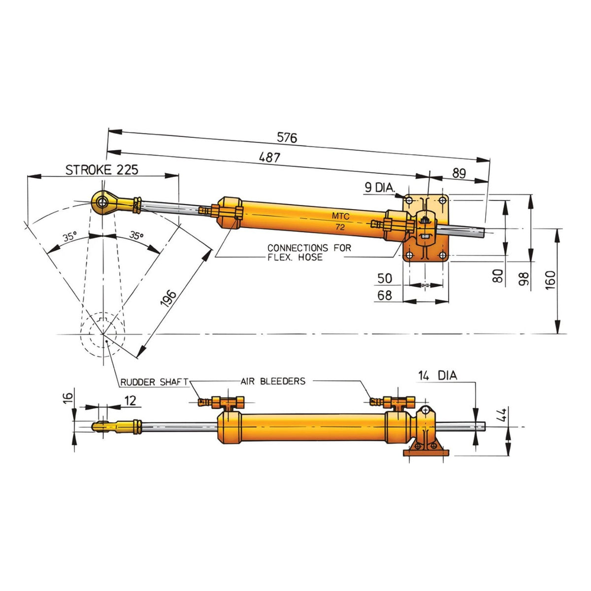 Vetus hüdrauliline roolisilinder MTC72, Ø 10 mm torule (koos 10 mm liitmikega) – MTC7210