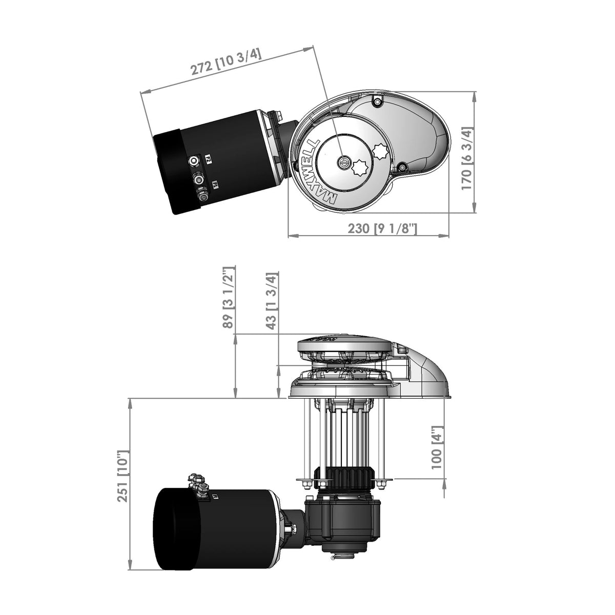 Maxwell vertikaalne ankruvints RC10-8, 12 V, 1000 W, 100TDC CW ainult ketiratas – P102571