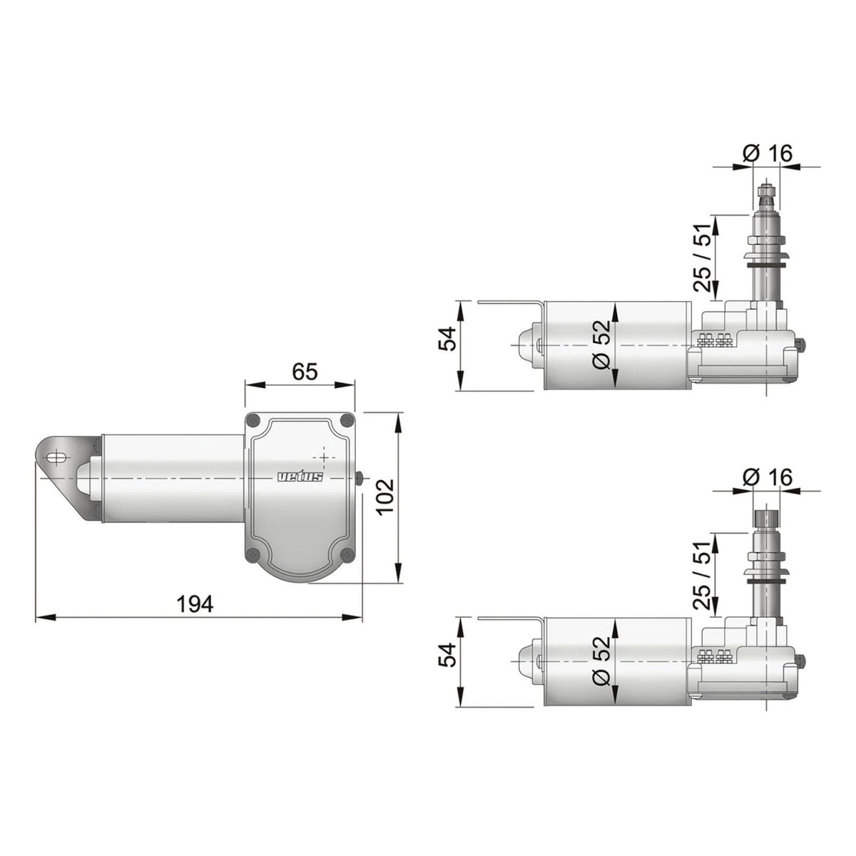 Vetus klaasipuhasti mootor 24 V, spindel 25 mm paralleelse otsaga, isepargituv, 2 kiirust – RW09A