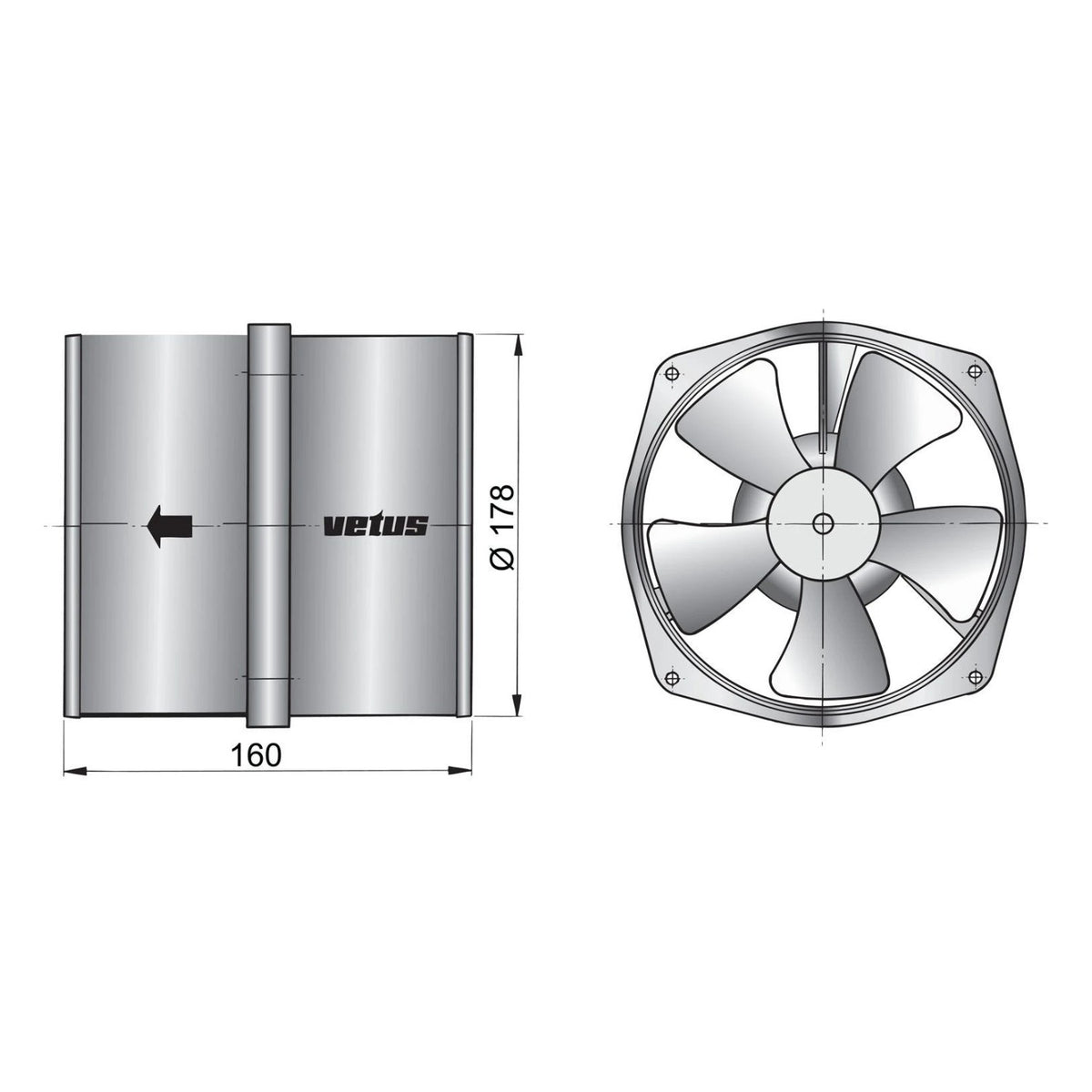 Vetus väljatõmbeventilaator 24 V, Ø 178 mm (7") – VENT178B4