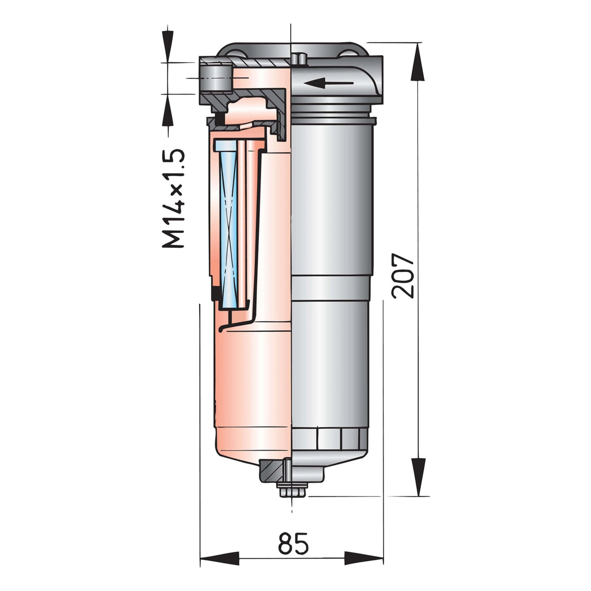 Vetus veeseparaator/kütusefilter WS180, komplektne (180 l/h) – WS180