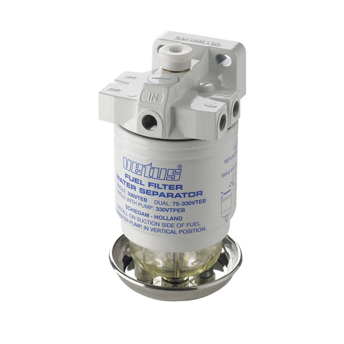 Vetus veeseparaator/kütusefilter pumbaga CE/ABYC, üksik, 10 mikronit, max 190 l/h – 330VTEPB