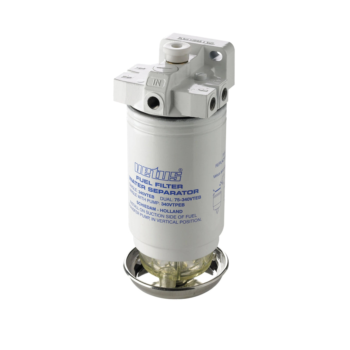 Vetus veeseparaator/kütusefilter pumbaga CE/ABYC, üksik, 10 mikronit, max 380 l/h – 340VTEPB
