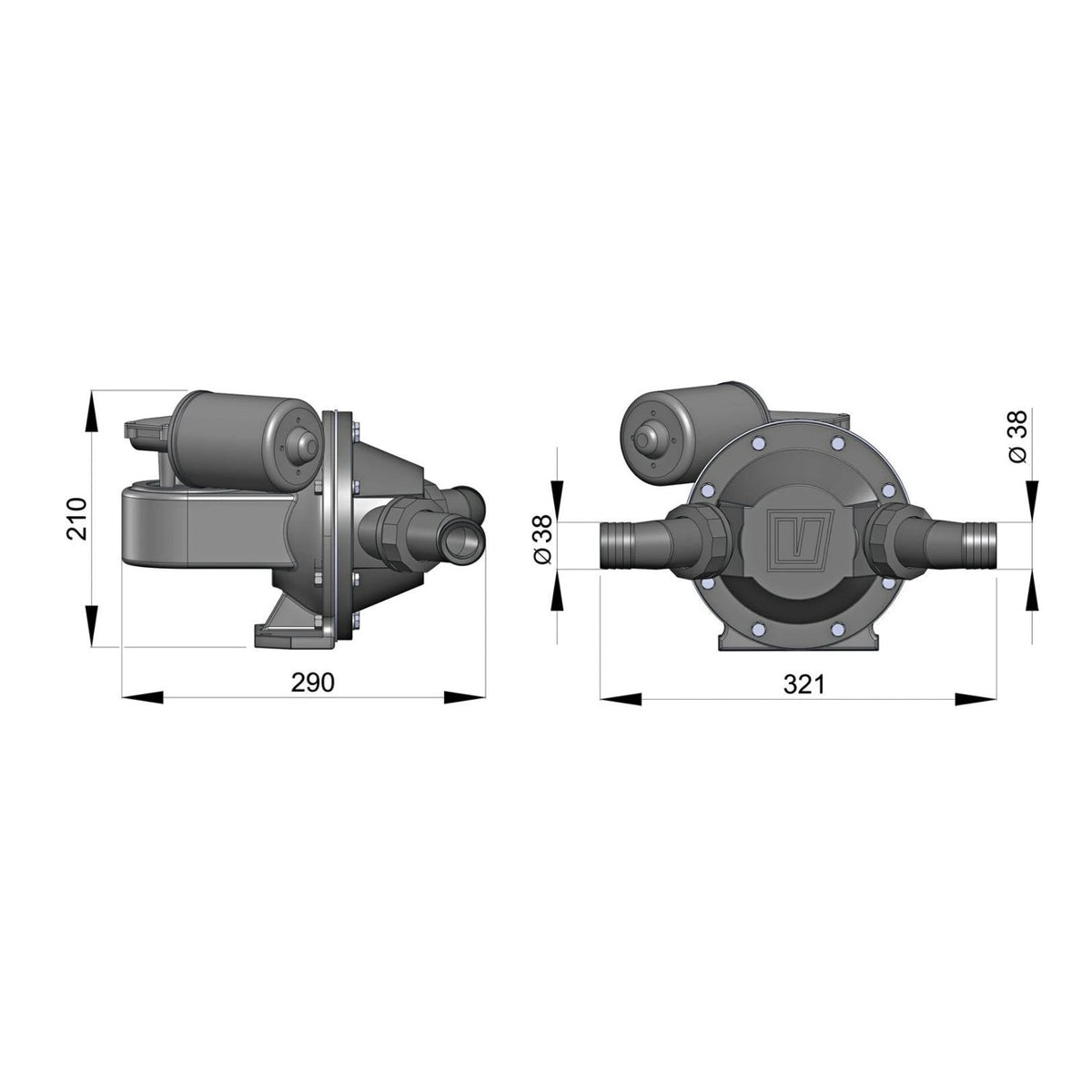 Vetus heitvee-/pilsipump 12 V, voolikuühendus 38 mm, pööratav – EMP14012B