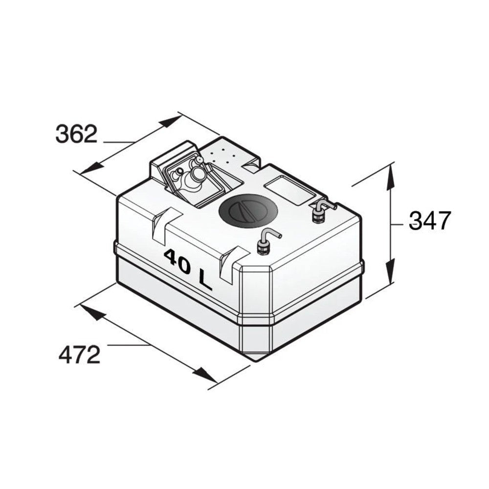 Vetus sünteetiline diislikütuse paak 40 l, koos ühendustega, 8 mm kütusevoolikule – FTANK40A
