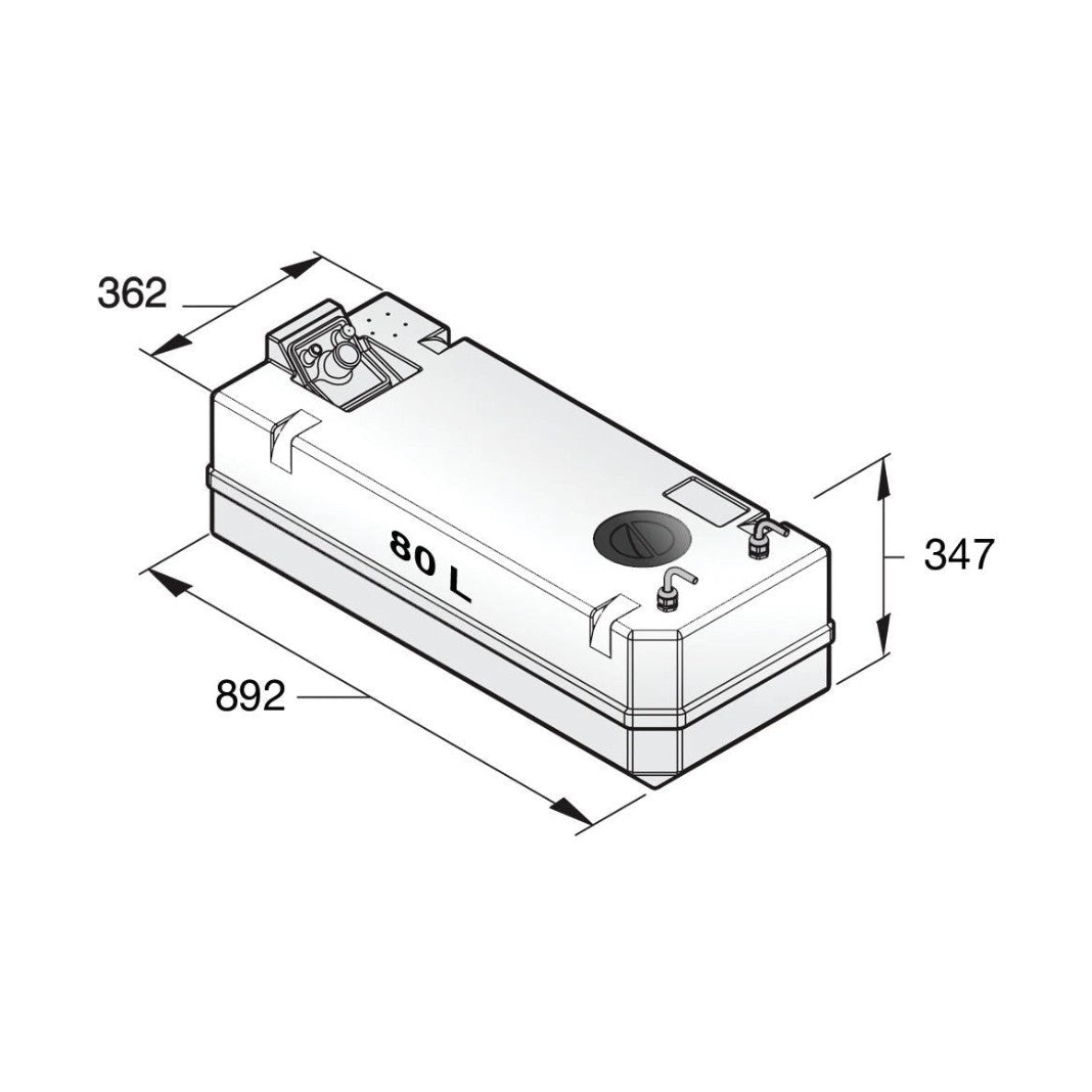 Vetus sünteetiline diislikütuse paak 80 l, koos ühendustega, 10 mm kütusevoolikule – FTANK80B