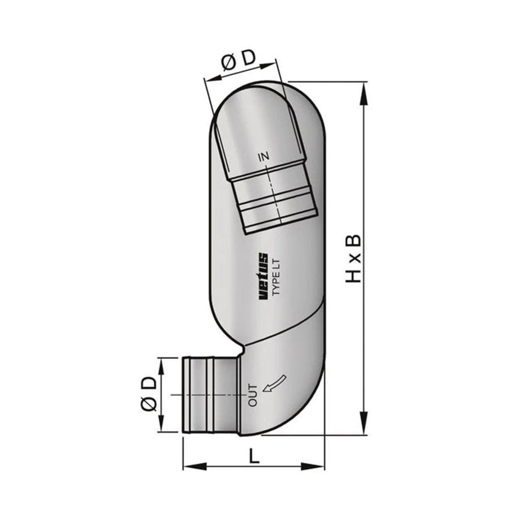 Vetus väljalaske luigekael LT75, sisend Ø 75 mm, väljund Ø 75 mm – LT7575