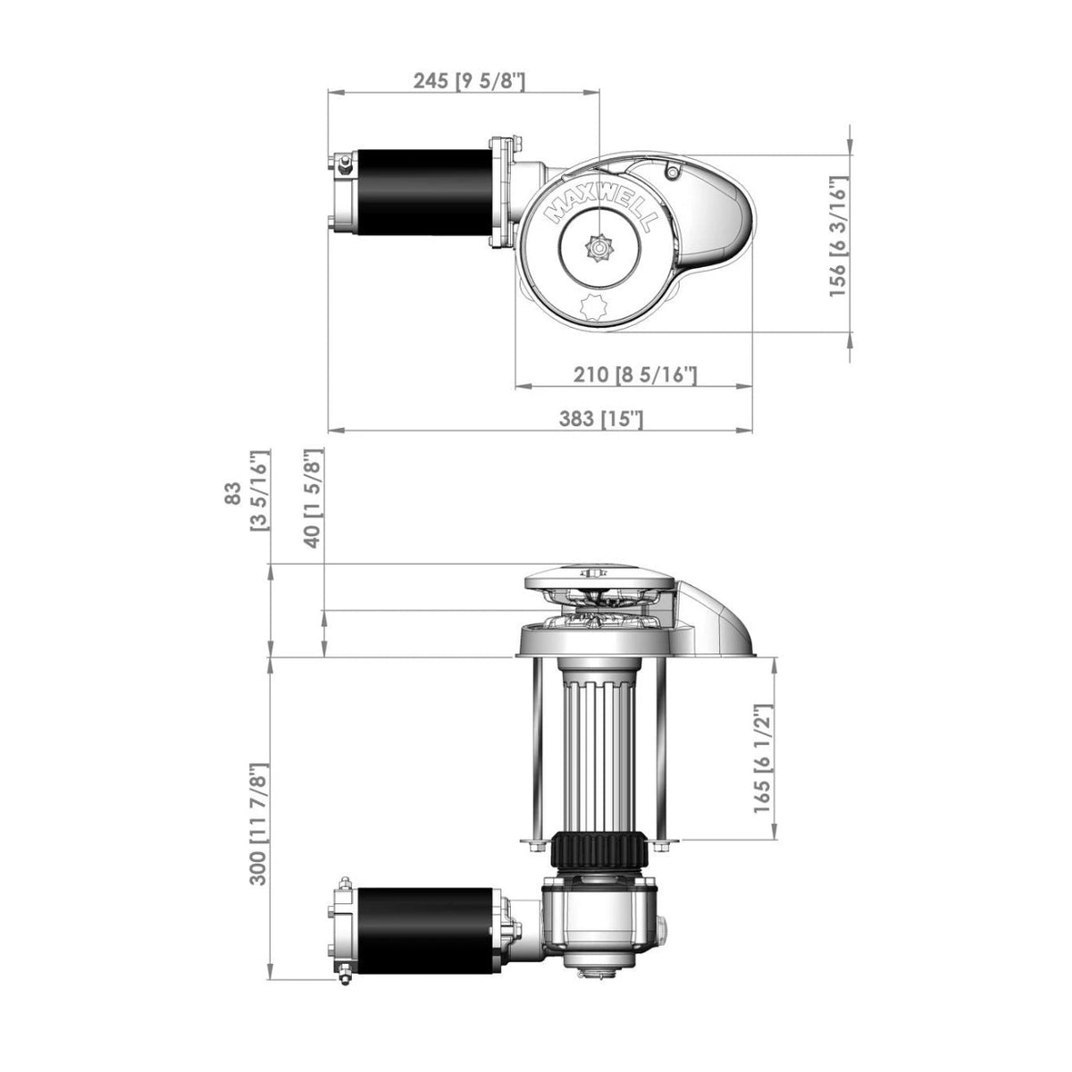Maxwell vertikaalne ankruvints RC8-6, 12 V, 600 W, 165TDC CW ainult ketiratas – P102554