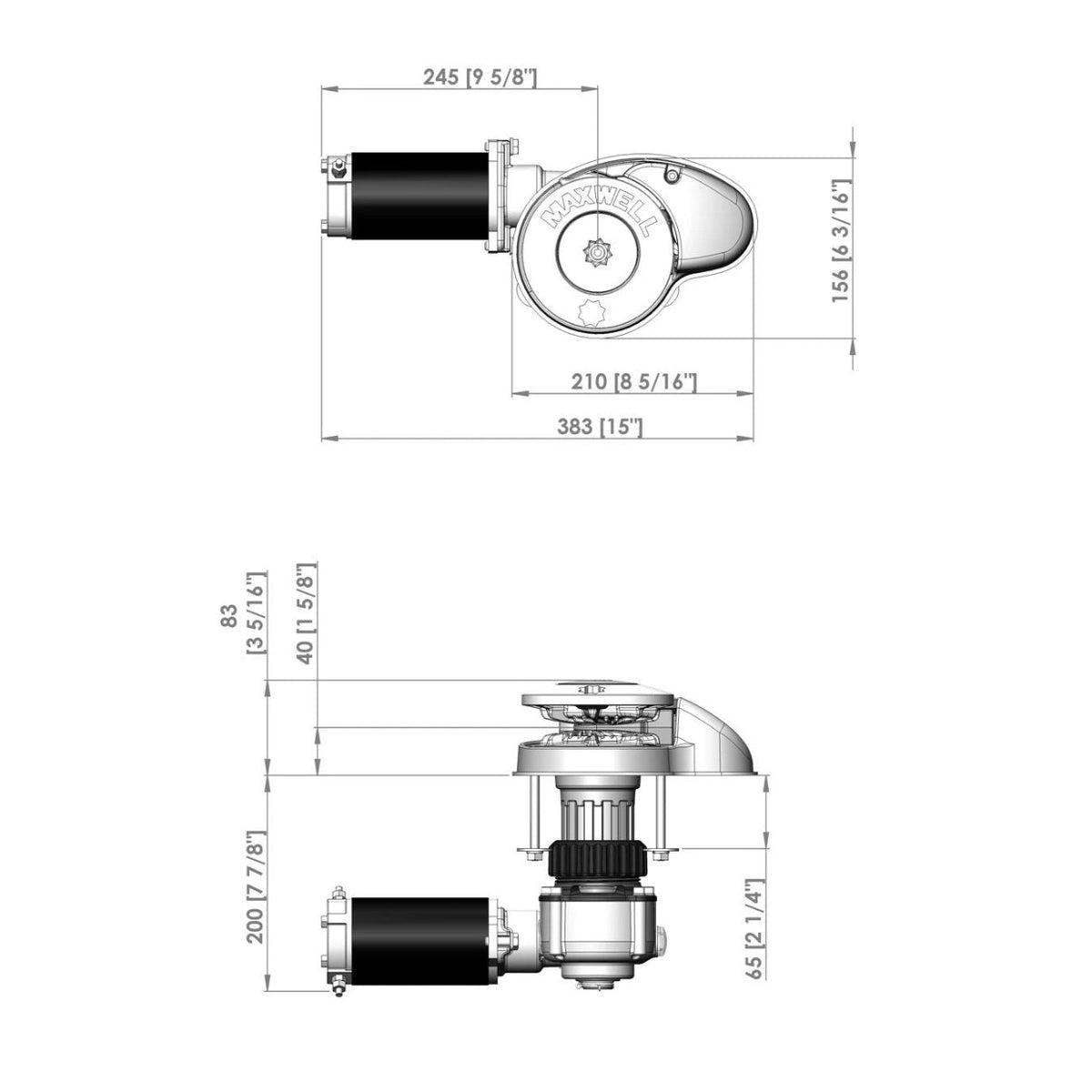 Maxwell vertikaalne ankruvints RC8-8, 24 V, 1000 W, 165TDC CW ainult ketiratas – P102563