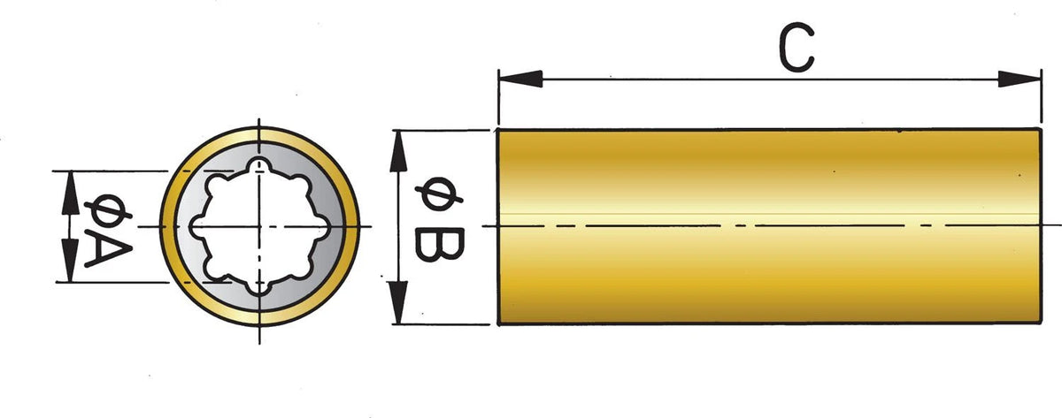Vetus võlli laager Ø 35 mm, messingkestaga, pikkus 140 mm – pilt 2