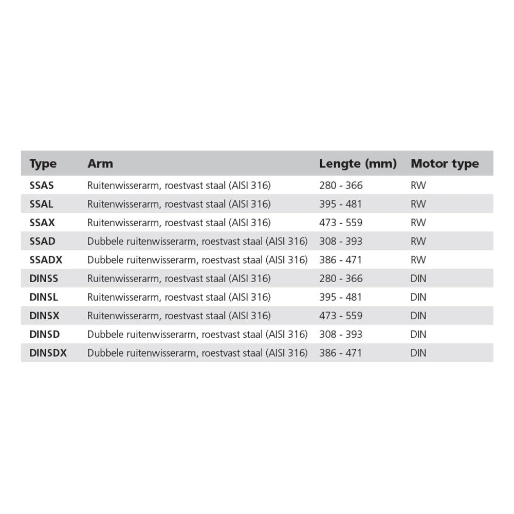 Vetus klaasipuhasti üksikhoob, roostevaba teras, L = 473–559 mm (VETUS RWS klaasipuhastimootoritele) – SSAX