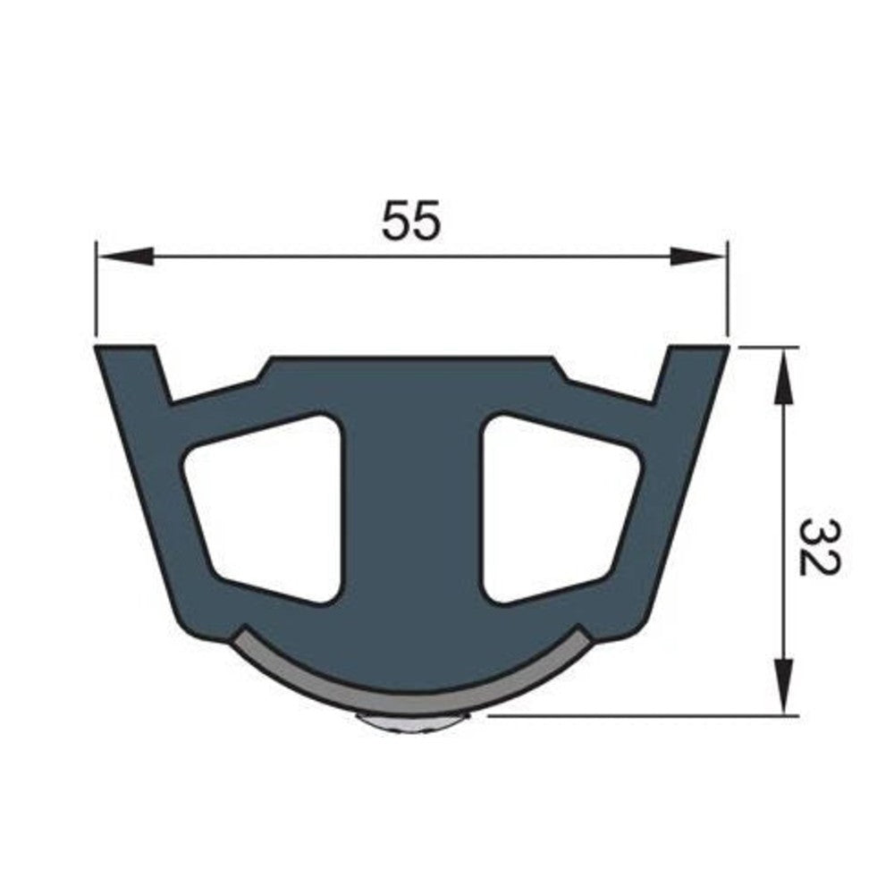 Vetus vinüülist põrkeliist, tumehall, TRAP5S 55 x 34 mm, ilma sisendita, rull 30 m (hind meetri kohta) – TRAP5SL