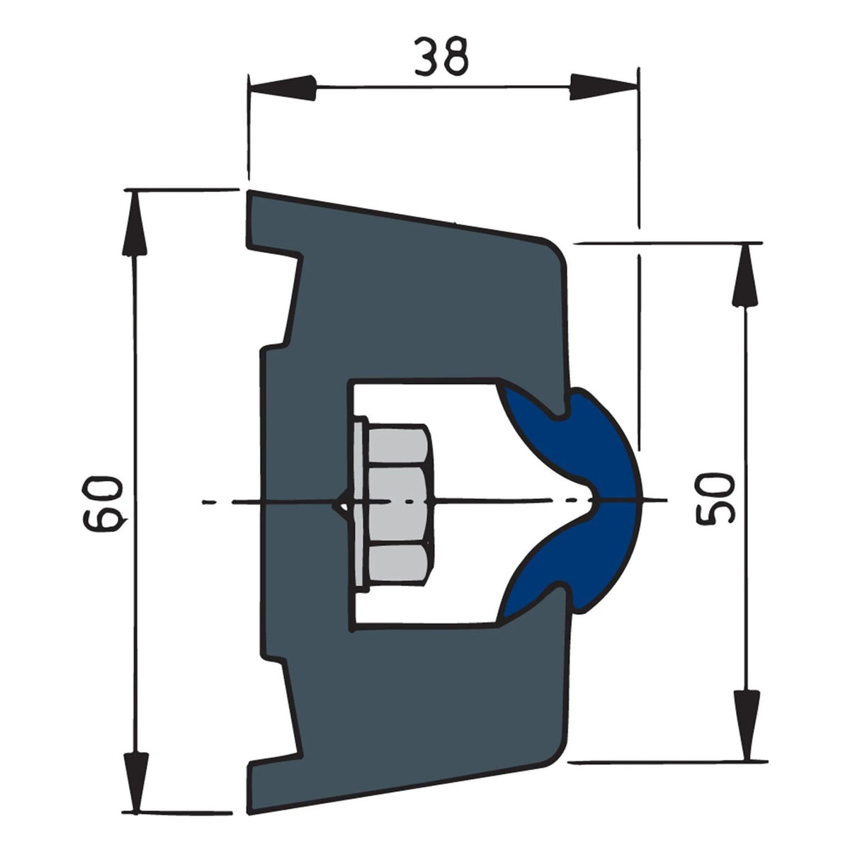 Vetus vinüülist põrkeliist, tumehall, TRAP 60 x 38 mm, rull 20 m (hind meetri kohta) – TRAP6038